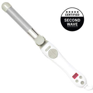Image of gray and white Beachwaver S1 with black and white "five star certified second wave certified OpenBox tool" Badge