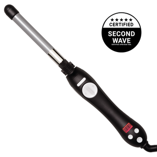 Image of black and gray Beachwaver S.75 with black and white "five star certified second wave certified OpenBox tool" Badge