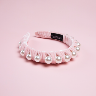 image of Pink Faux Pearl Velvet Headband.