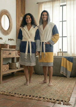Turkish Cotton Hooded Bathrobe – Lightweight Multi-Color Robe