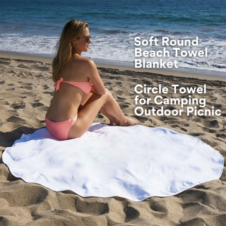 Round Beach Towel: 100% Cotton, White, 60" Diameter