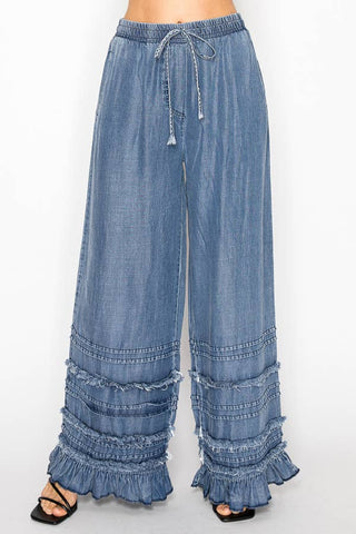 Free Spirit Tiered Chambray Palazzo Pants