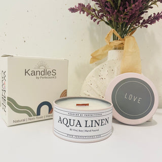Aqua Linen Luxury Candle | Eco-Friendly Clean-Burning Wooden Wick Candle