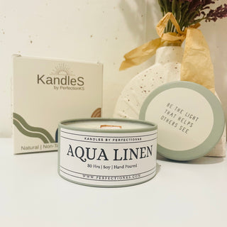 Aqua Linen Luxury Candle | Eco-Friendly Clean-Burning Wooden Wick Candle