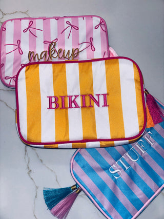 embroidered makeup travel bag "BIKINI" Embroidered Nylon Makeup Bag