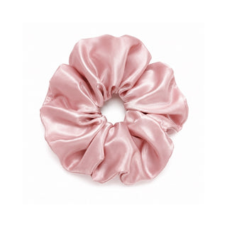 Pink Satin Scrunchie on White Background