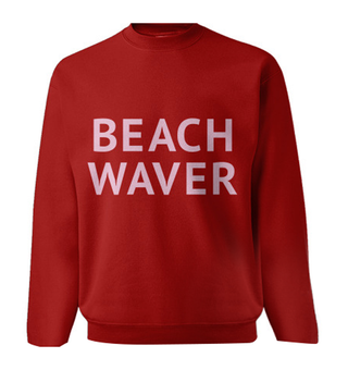 Red Crewneck sweatshirt with pink writing stacked BEACHWAVER