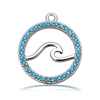 Blue Silver Agate Gemstone Bracelet with Serenity Wave Sterling Silver Charm