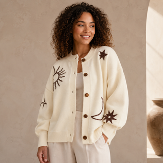 Cream Celestial Embroidered Cardigan