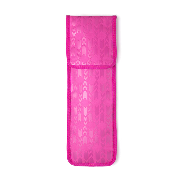Image of Hot Pink storage pouch with arrows repeatedly in a pattern.