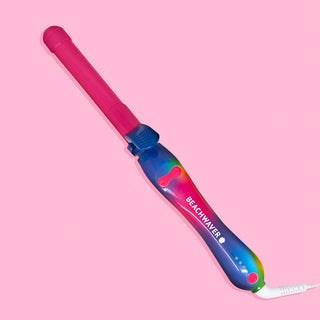 Image of hot pink and rainbow tie-dye B1 beachwaver.