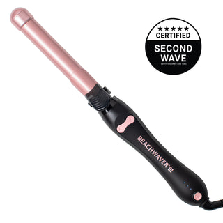 image of rose gold and black Beachwaver B1 with "Certified Second Wave" badge. 