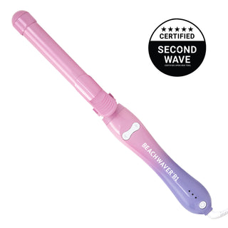 Image of BEACHWAVER B1 ROTATING CURLING IRON - PINK SUNSET with the "Certified second wave" badge.