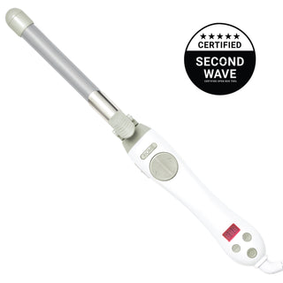 Image of gray and white Beachwaver S.75 with black and white "five star certified second wave certified OpenBox tool" Badge