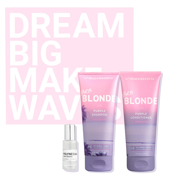 Dream Big Make Waves Gift Box with BRB Purple Shampoo & Conditioner and Polynesian Pink Sugar Rollerball - The Beachwaver Co.