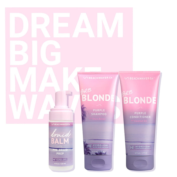 Dream Big Make Waves Gift Box - BRB Purple Shampoo and Conditioner with Braid Balm - The Beachwaver Co.