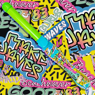 Image of green and blue with graffiti pattern beachwaver b1 on a graffiti background.