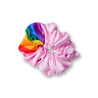 Image of pink and rainbow jumbo silk scrunchie