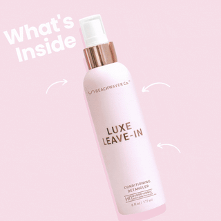 Image of Luxe Leave-In Conditioning Detangler with list of what's inside including coconut oil, shea butter, and kelp.