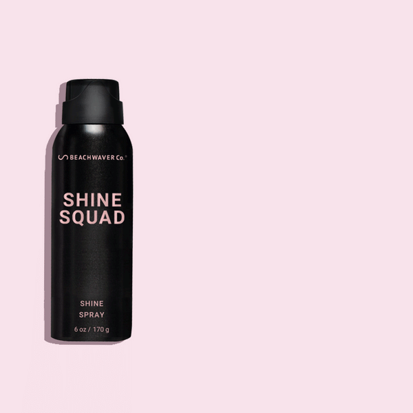 Gif of Shine Squad Shine Spray that explain the benefits that are strengthens hair with Hix, adds Brilliance, Creates a Gloissy Finish, Enhance Color Vibrancy, and Fights Humidity.