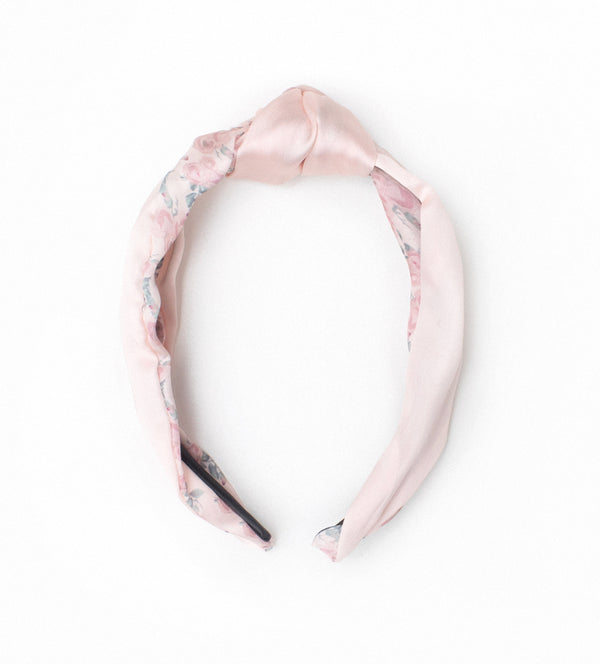 Image of silky pastel pink and floral headband with knot