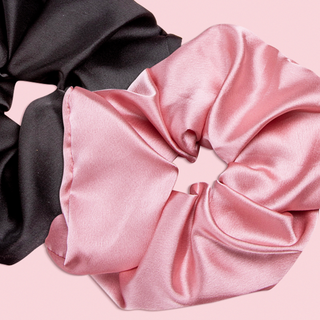 zoomed in Image of Black and Pink Oversized Scrunchies